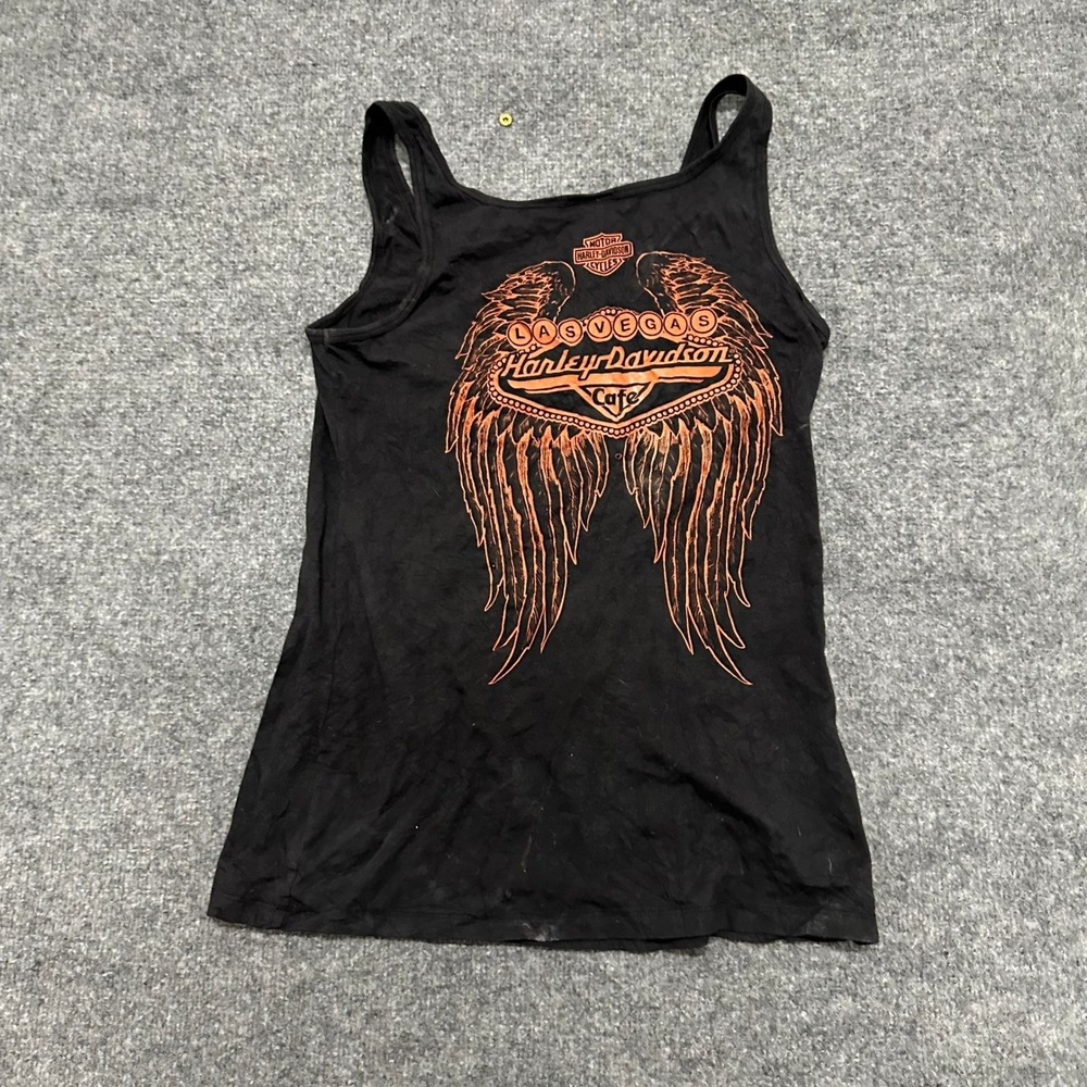 Harley Davidson Tank Top Womens Size S Black Las Vegas Cafe Wings Sleeveless